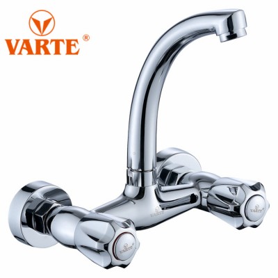 Online wholesale wall mounted design sanitary sink tap & double handles cold and hot water  mixer faucet